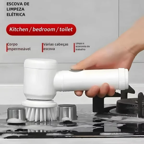 Escova Elétrica de Limpeza Sem Fio 5 em 1 Limpador Para Cozinha e Banheiro Multiuso - Imagem 3