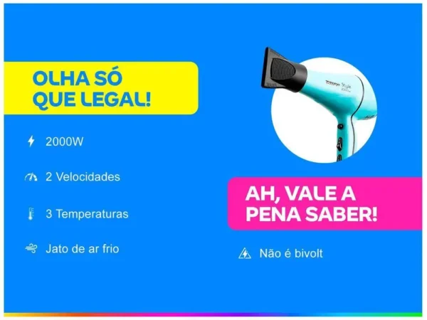 Secador de Cabelo Taiff Style Azul Tiffany 2000W - 220V - Imagem 2